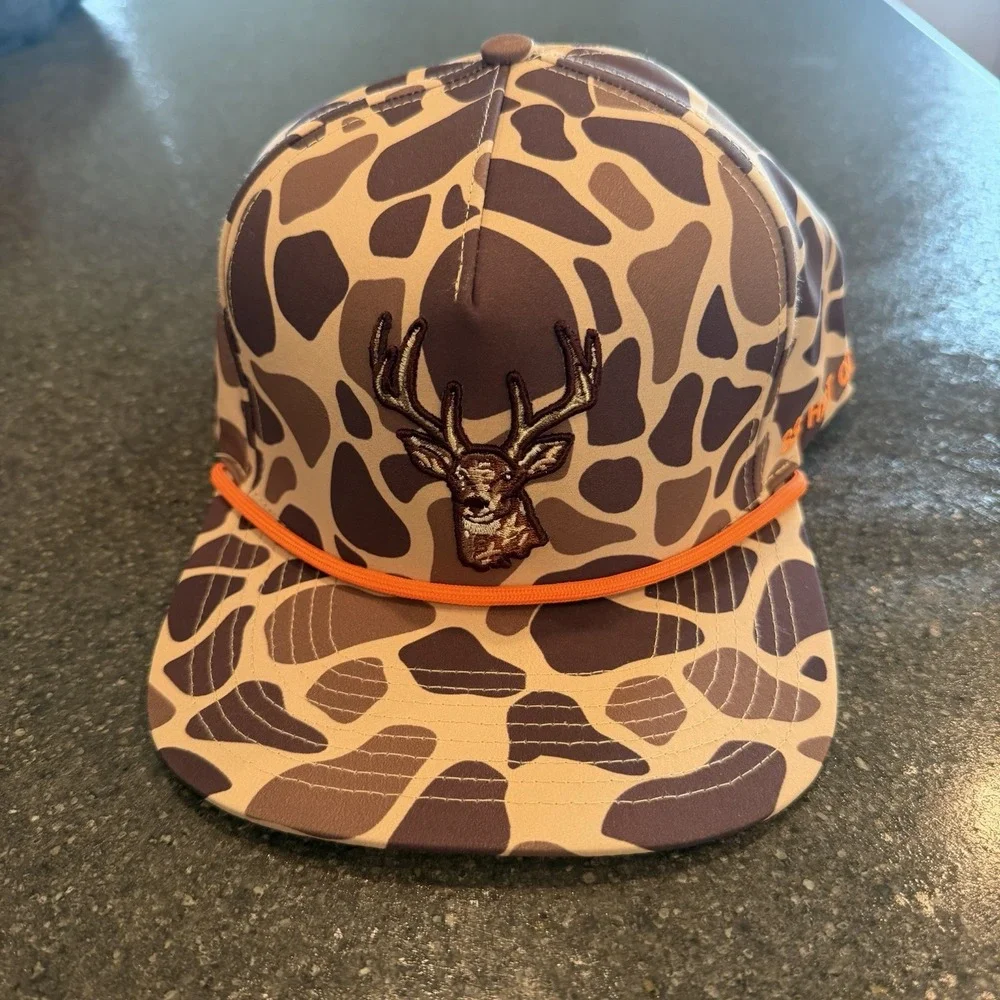 Southern String Hat Co -Camo Buck Hat Camo Orange Trim Embroidered Adjustable